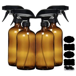 4PK Spray Bottles 16oz Amber Glass Squirt Bottles For All Cleaning Solutions
